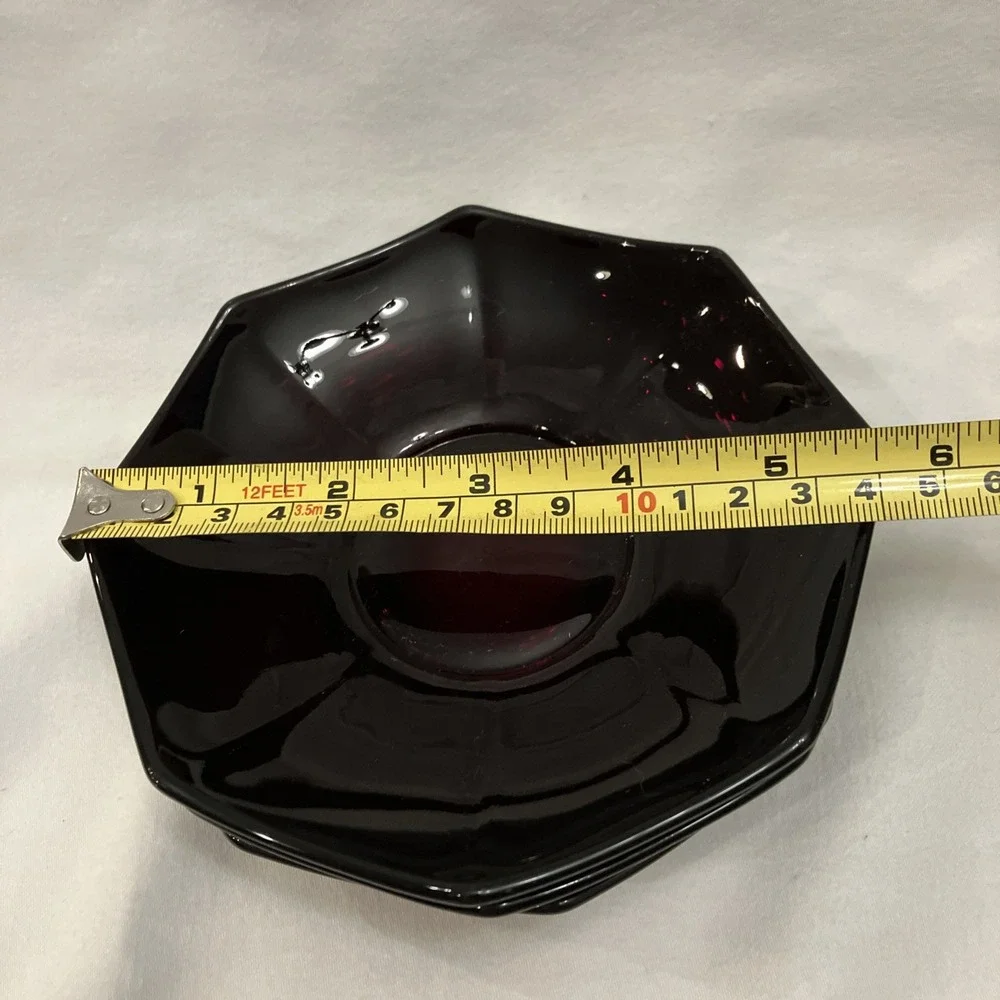 Vintage Ruby Red Glass Saucers Dessert Bowls Scallop Top Edge Lot of 3
